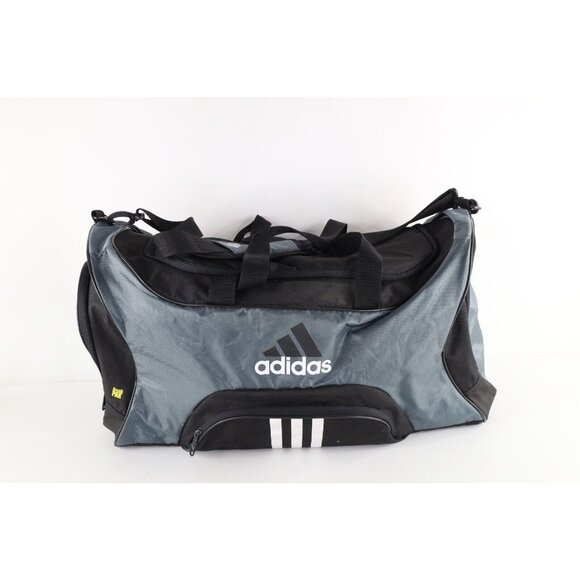 Vintage 90s Adidas Distressed Spell Out Large Duffle Bag Gym Bag Carry On Gray